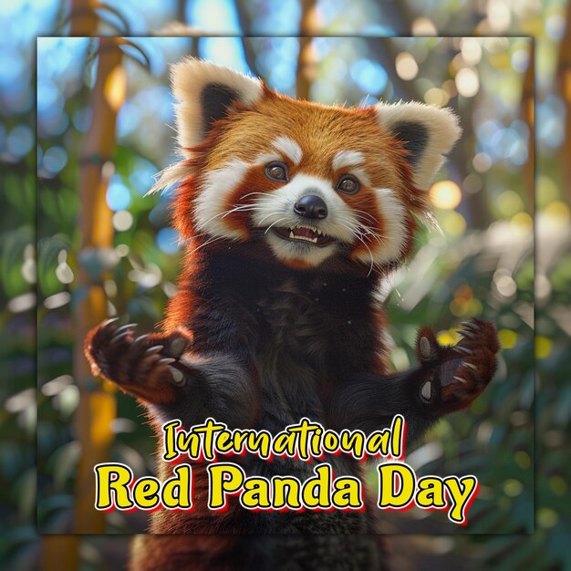 PSD día internacional del panda rojo: un panda rojo encantador y adorable para el diseño de publicaciones en las redes sociales