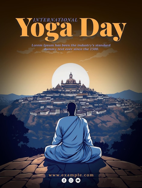 Día internacional del yoga Ilustración del día mundial del yoga y diseño del día mundial del yoga con poses conmovedoras PSD