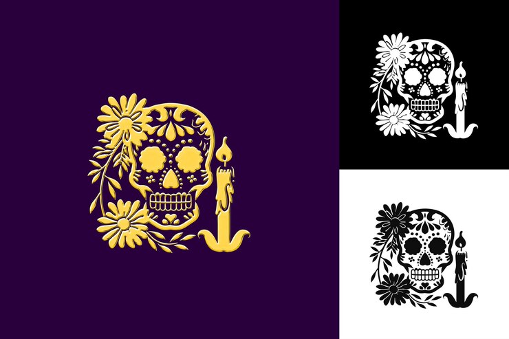 PSD día de los muertos con diseño tradicional que muestra un cráneo un símbolo de la cultura mexicana