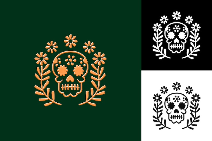 PSD día de los muertos con un símbolo festivo que muestra un sku de azúcar diseños de símbolos culturales de méxico