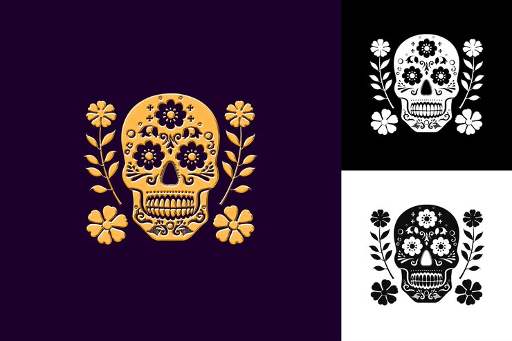 PSD día de los muertos con un símbolo festivo que muestra un sku de azúcar diseños de símbolos culturales de méxico