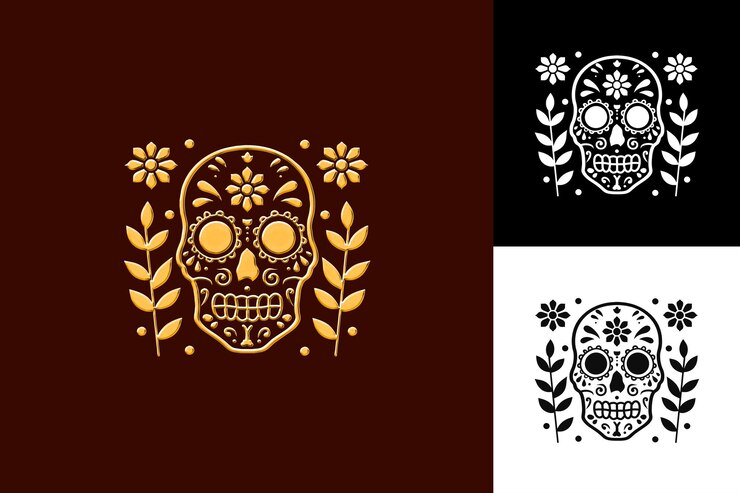 PSD día de los muertos con un símbolo festivo que muestra un sku de azúcar diseños de símbolos culturales de méxico