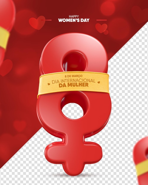 Día de la mujer número ocho con cinta 3d render