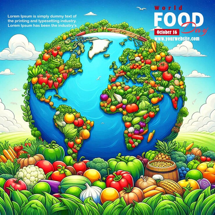 Día Mundial de la Alimentación Globo visual que promueve la seguridad alimentaria