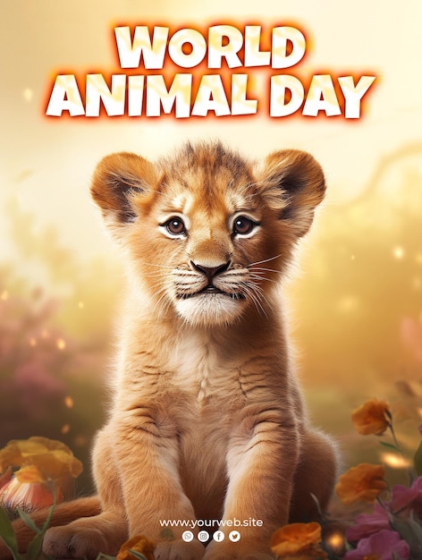 PSD día mundial de los animales con fondo de león bebé