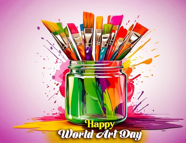 Día Mundial del Arte 15 de abril Un conjunto de pinceles de colección de colores