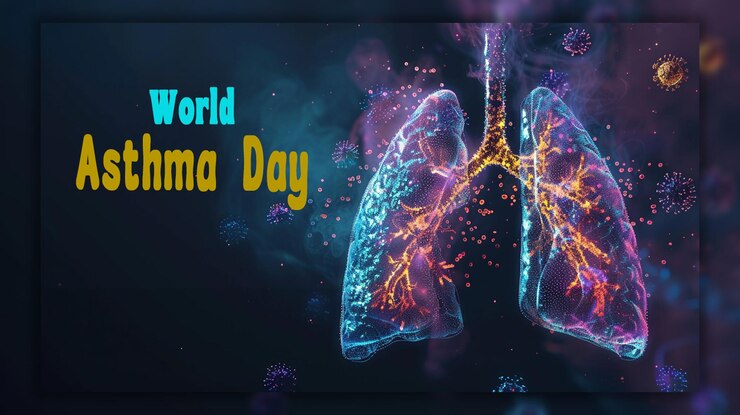 PSD día mundial del asma día de la pneumonía concepto realista con un fondo de pulmones sanos