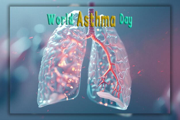 PSD día mundial del asma día de la pneumonía concepto realista con un fondo de pulmones sanos