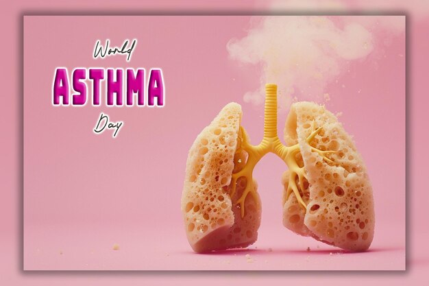 PSD día mundial del asma día de la pneumonía concepto realista con un fondo de pulmones sanos
