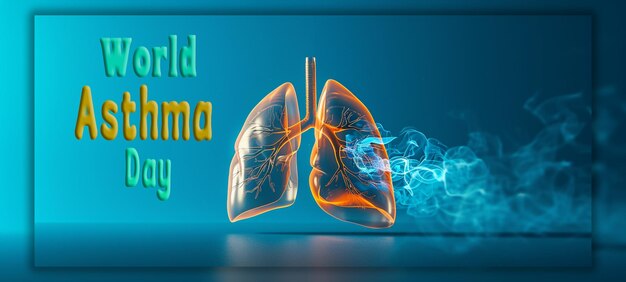 Día mundial del asma día de la pneumonía concepto realista con un fondo de pulmones sanos