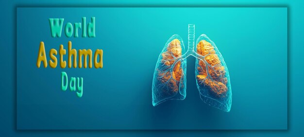 Día mundial del asma día de la pneumonía concepto realista con un fondo de pulmones sanos