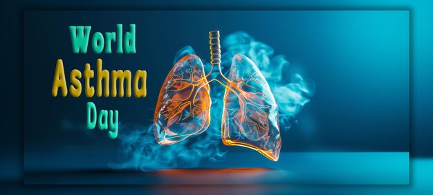 PSD día mundial del asma día de la pneumonía concepto realista con un fondo de pulmones sanos