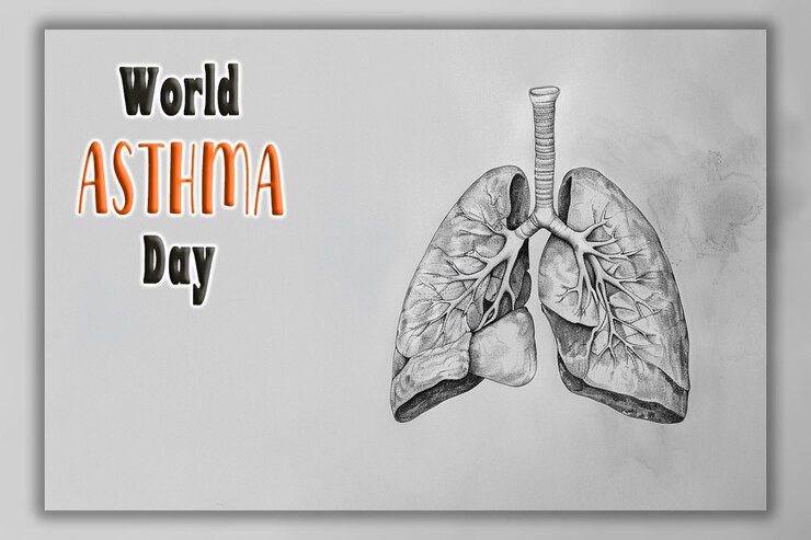 PSD día mundial del asma día de la pneumonía concepto realista con un fondo de pulmones sanos