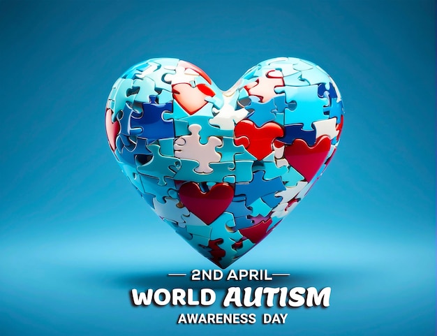 Día mundial del autismo 2 de abril con un corazón de rompecabezas colorido