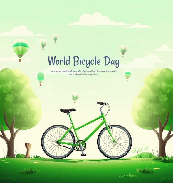 PSD día mundial de la bicicleta con la naturaleza arte conceptual creativo para pancartas y redes sociales