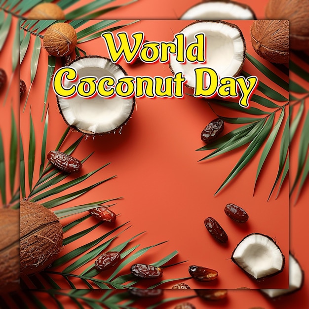 PSD día mundial del coco celebrar el coco en el mar leche de coco agua de coco para publicaciones en las redes sociales