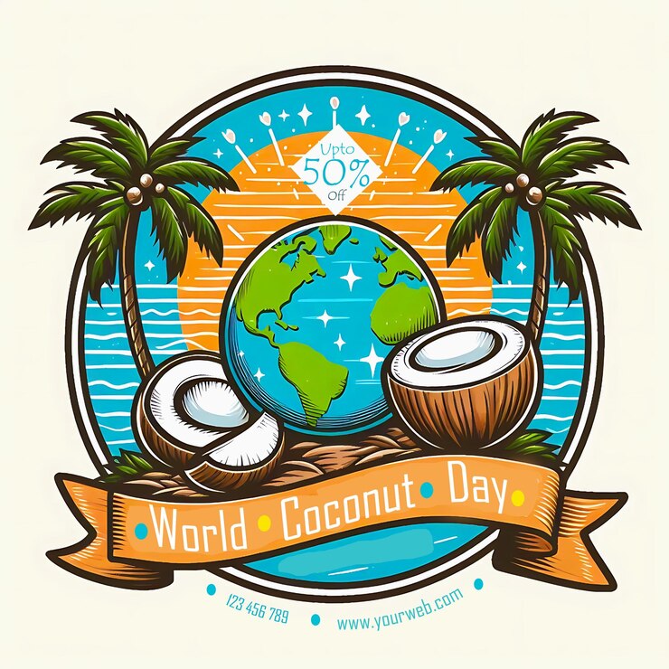 PSD día mundial del coco con ilustraciones el día del coco artístico