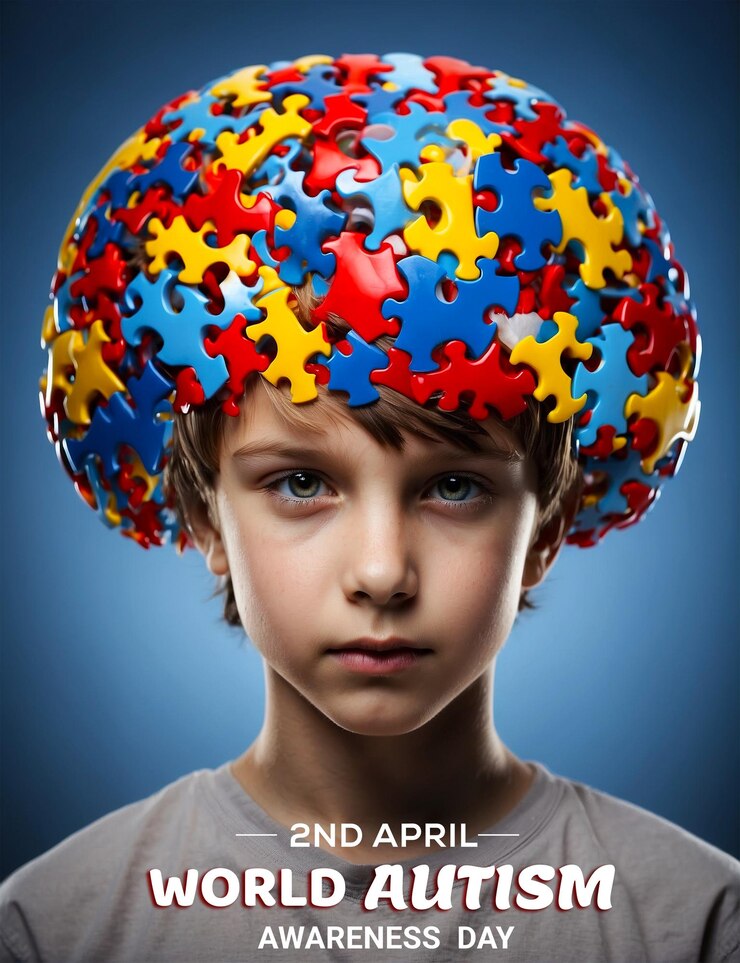 PSD día mundial de concienciación sobre el autismo 2 de abril concepto de niño de pie generado por ai