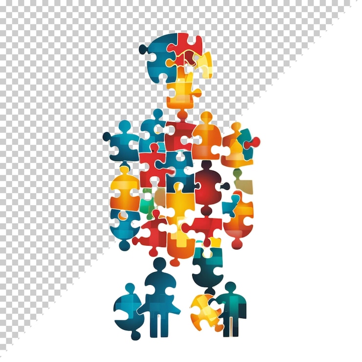 PSD día mundial de la concienciación sobre el autismo con piezas de rompecabezas aisladas en un fondo transparente