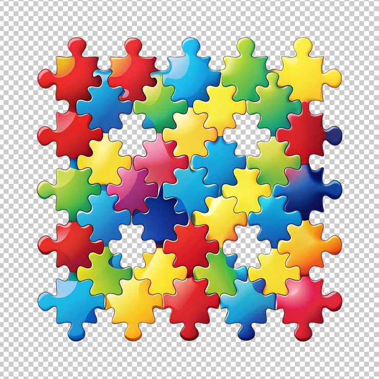 PSD día mundial de concienciación sobre el autismo rompecabezas coloridos sobre un fondo transparente