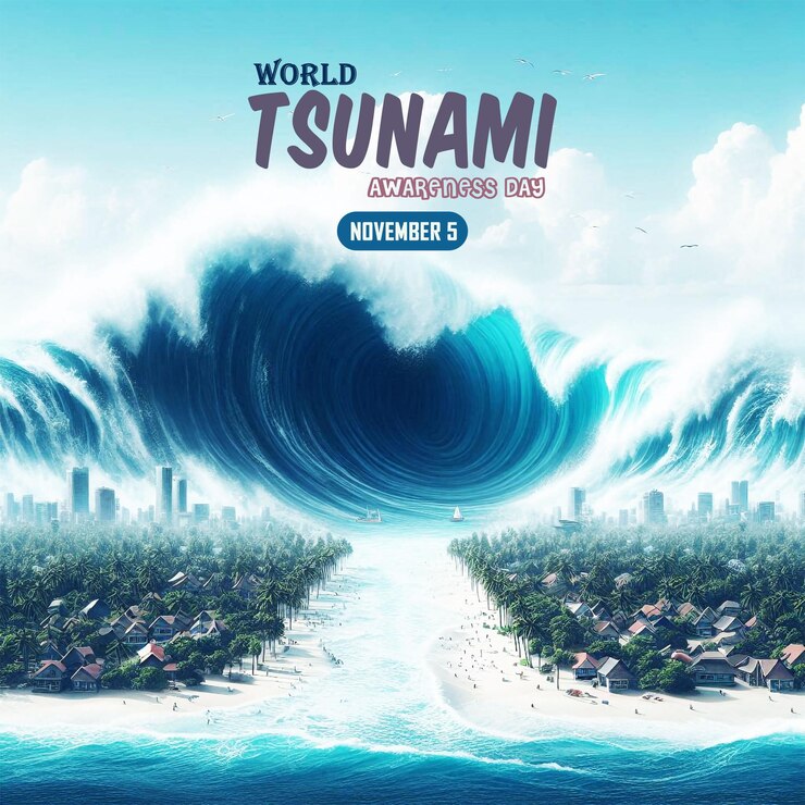 Día Mundial de Concienciación sobre los Tsunamis Diseño de la pancarta del concepto de desastres naturales