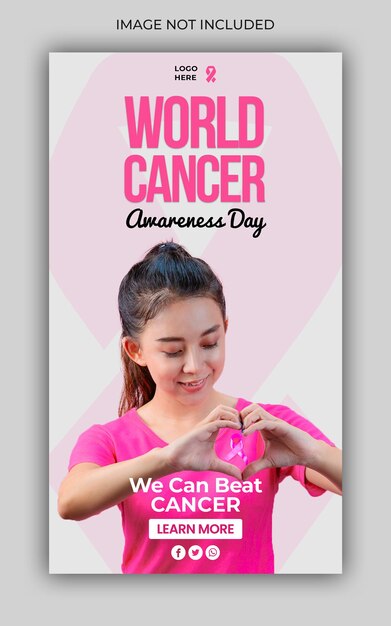 PSD día mundial de concientización sobre el cáncer redes sociales historias de instagram plantilla de banner