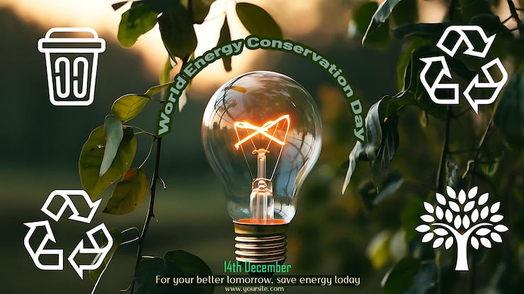 PSD día mundial de la conservación de la energía: template de diseño plano 0n 14 de diciembre