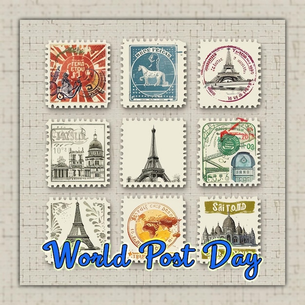 Día mundial del correo y día mundial de la oficina postal caja de correos y sobre para el diseño de publicaciones en las redes sociales