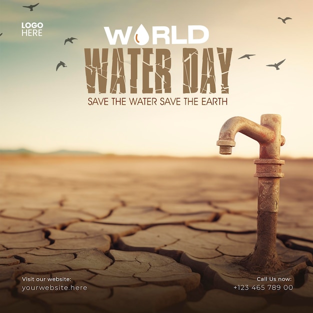 PSD dia mundial da água 22 de março modelo de postagem nas redes sociais e postagem no instagram do dia mundial da água