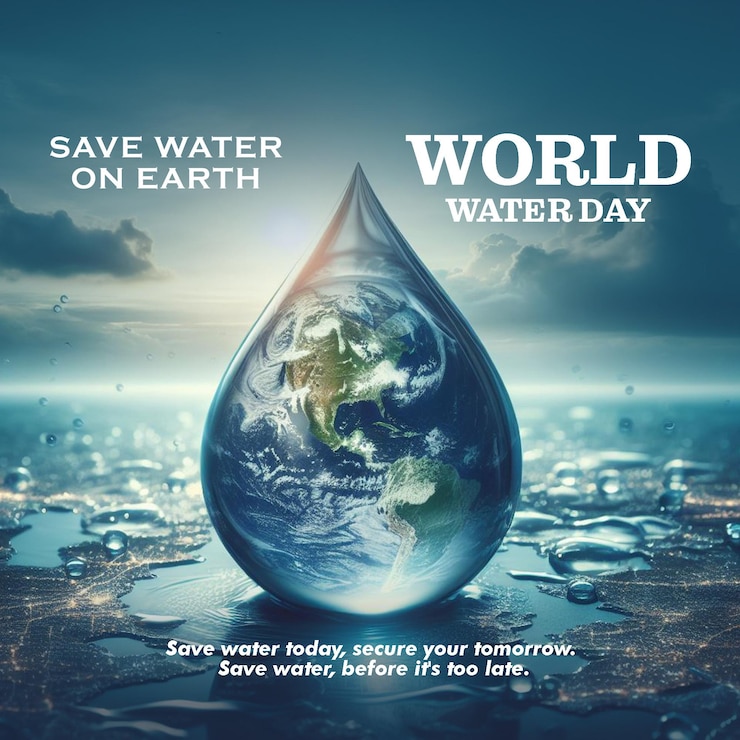 PSD dia mundial da água: banner de mídia social com save clean water globe world