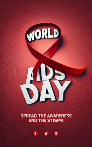 Dia mundial da aids com fita vermelha 3d