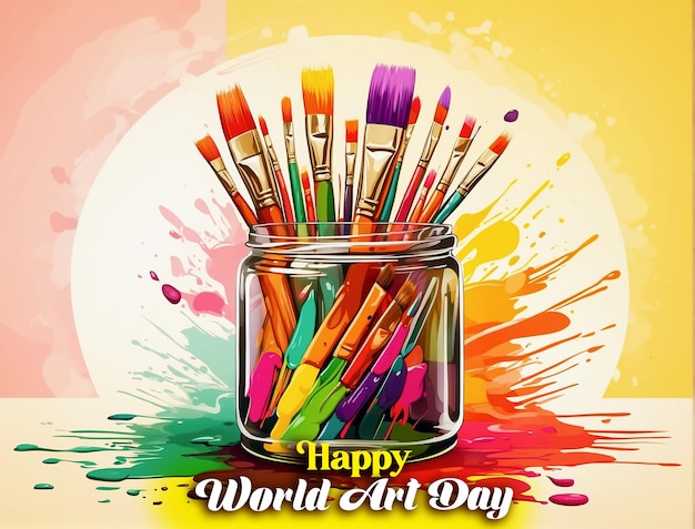 PSD dia mundial da arte 15 de abril um conjunto de pincéis coloridos de coleção