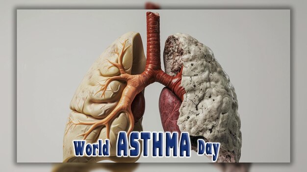 PSD dia mundial da asma dia da pneumonia conceito realista com um fundo pulmonar saudável
