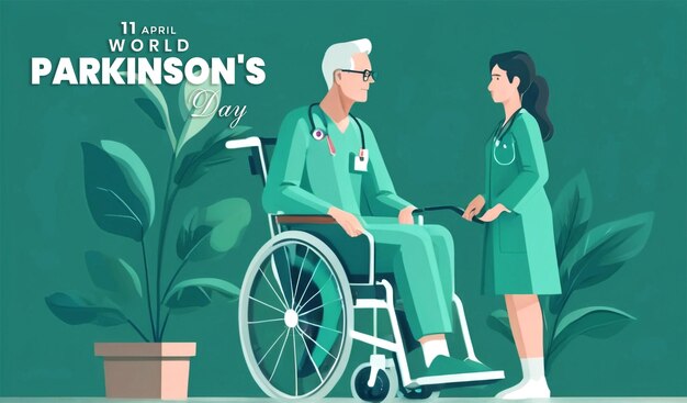 PSD dia mundial da doença de parkinson com uma lesão no pé desenho plano ilustração médica background