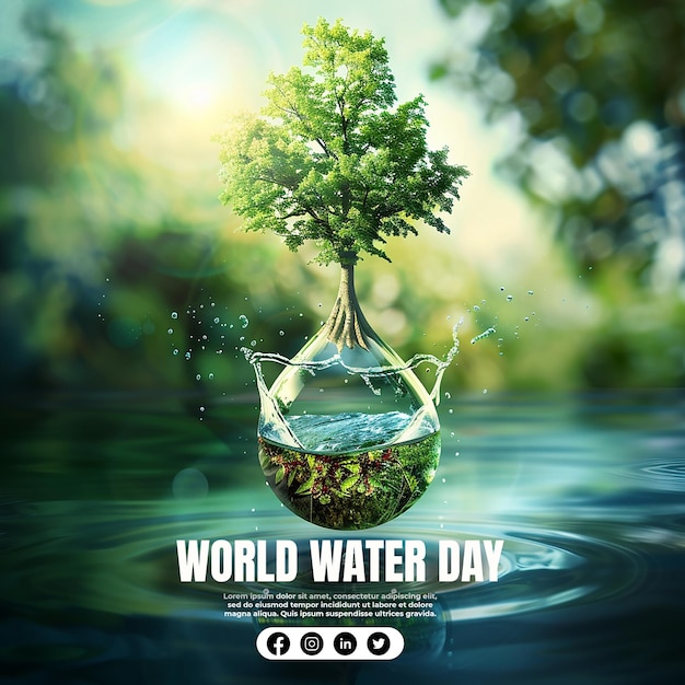 Dia Mundial da Água Vector abstrato conceito de gota de água Salve a água