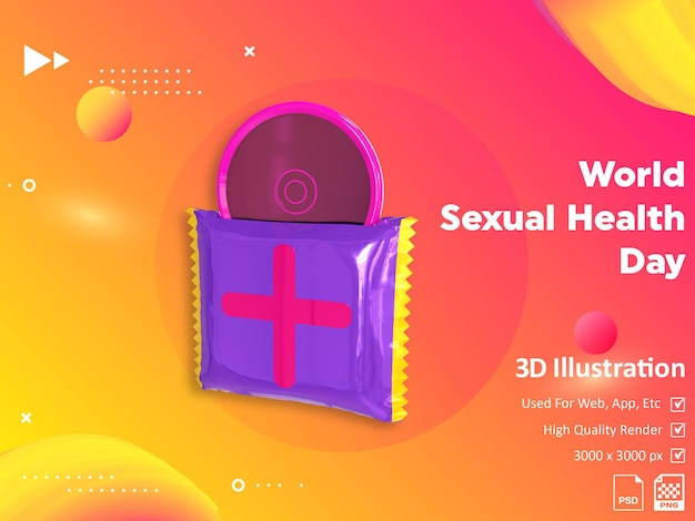 Dia mundial da saúde sexual do ícone do preservativo da ilustração 3d