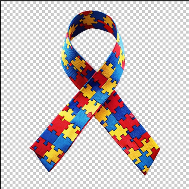 PSD dia mundial de conscientização sobre o autismo fita azul com quebra-cabeças coloridos fundo vetorial símbolo de autismo ilustração plana médica cuidados de saúde