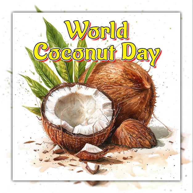 PSD dia mundial do coco celebre o coco no mar leite de coco água de coco para postagem nas mídias sociais