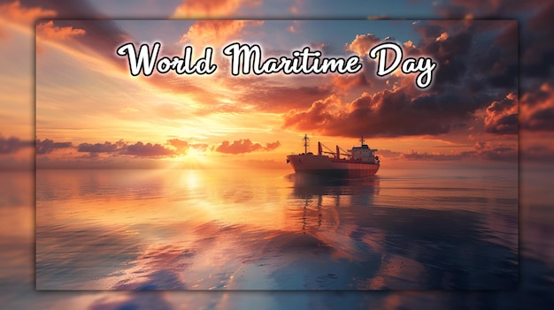 PSD dia mundial do mar com o mar e o navio em azul celebração náutica para design de postagem de mídia social