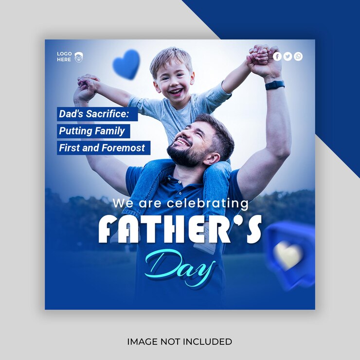 Dia Mundial do Pai Modelo de postagem ou banner de mídia social feliz dia dos pais em português