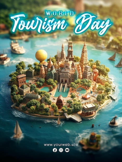 Dia mundial do turismo cumprimentando design de postagem em mídia social