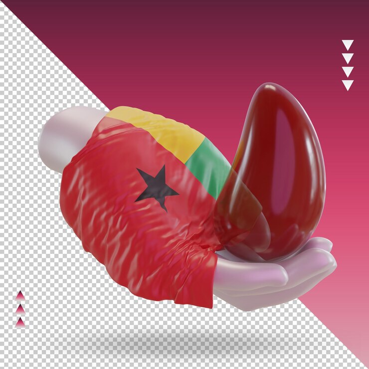 PSD día mundial del donante de sangre 3d representación de la bandera de guinea vista izquierda