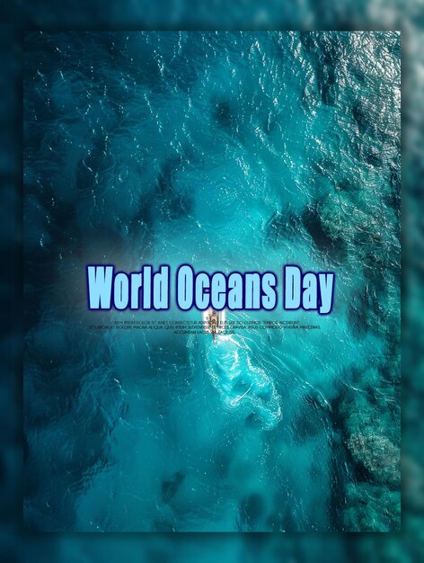 PSD dia mundial dos oceanos uma miniatura do oceano com peixes e corais no fundo