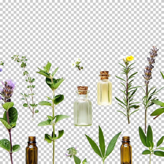 Día mundial de la homeopatía y tratamiento médico con hierbas aisladas sobre un fondo transparente