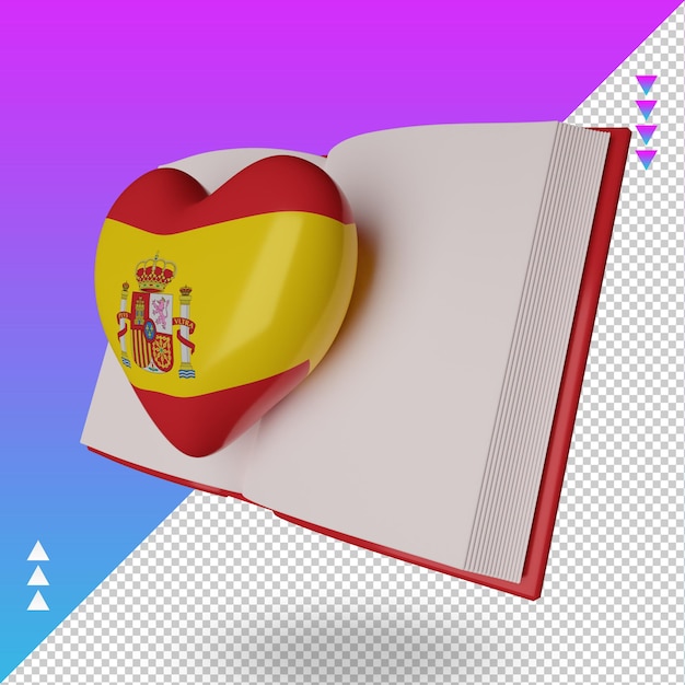 PSD día mundial del libro 3d bandera de españa representación vista derecha