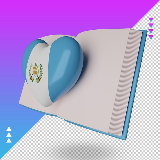 PSD día mundial del libro 3d bandera de guatemala representación vista derecha