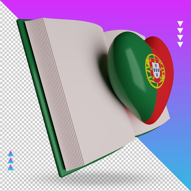 PSD día mundial del libro 3d bandera de portugal representación vista izquierda