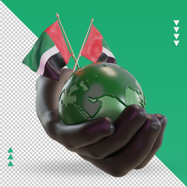 Día mundial del medio ambiente 3d bandera de los emiratos árabes unidos representación vista izquierda