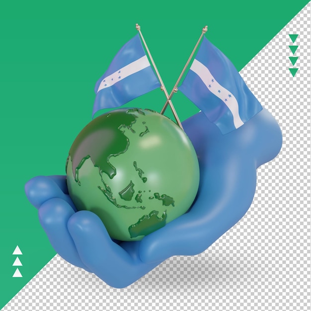 PSD día mundial del medio ambiente 3d bandera de honduras representación vista derecha