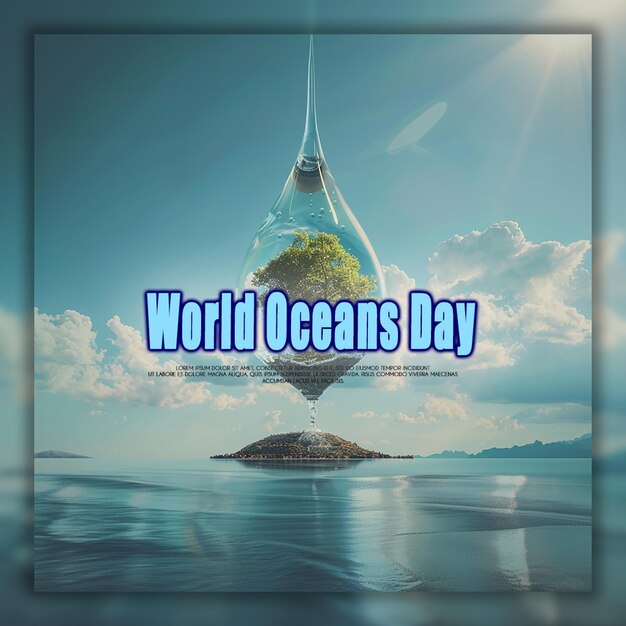 PSD día mundial de los océanos una miniatura del océano con peces y corales en el fondo